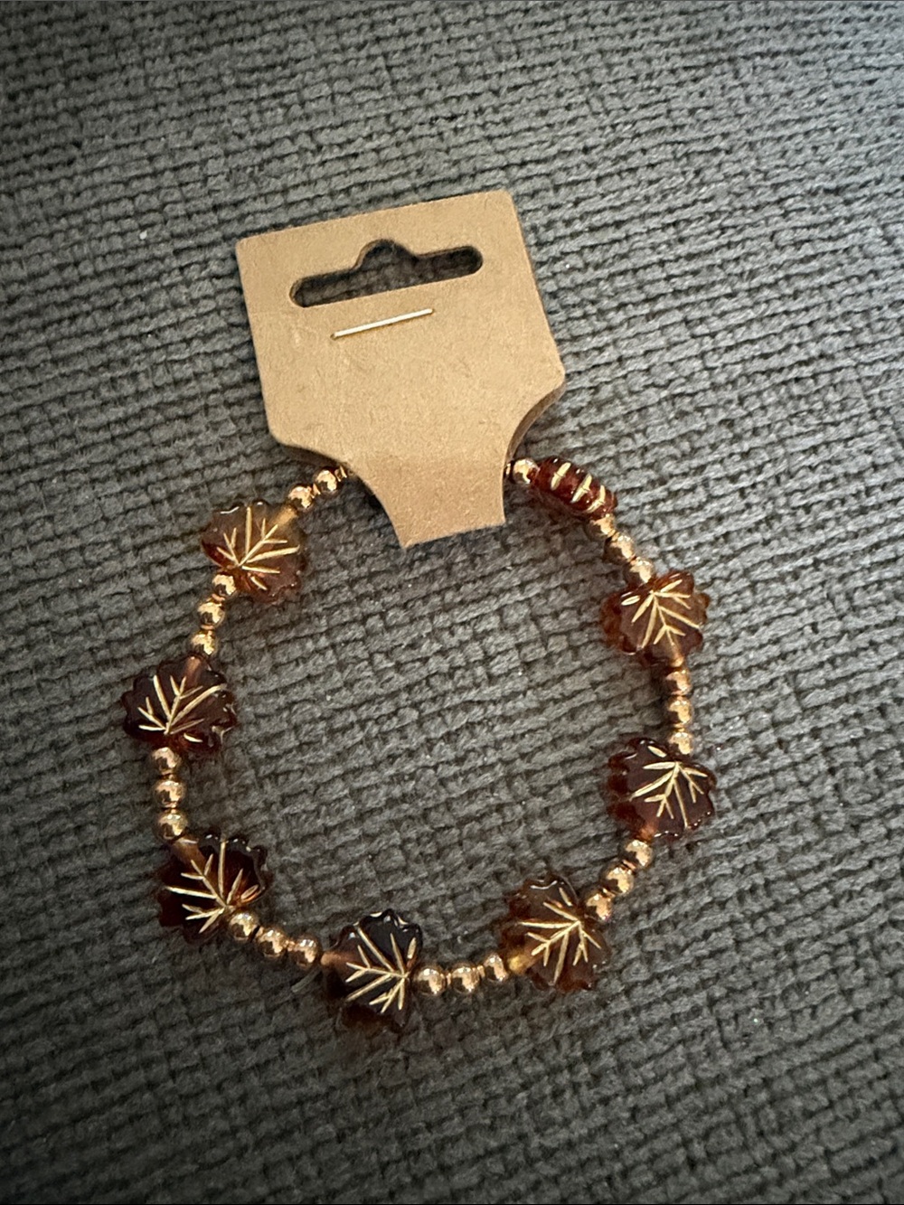 Handmade Leaf Brown Orange and Gold Leaf Bead Stretch Bracelet
